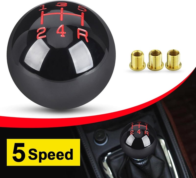 ANDO RACING 5 Speed Car Racing Gear Shift Shifter Knob, Resin Polished Round Ball Shift Knob with 3 Adapters Compatible with Manual Car (Black 5) - Image 2